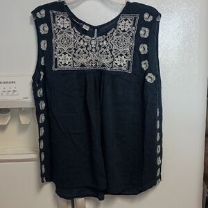 Simply Emma Navy Top with White Embroidery